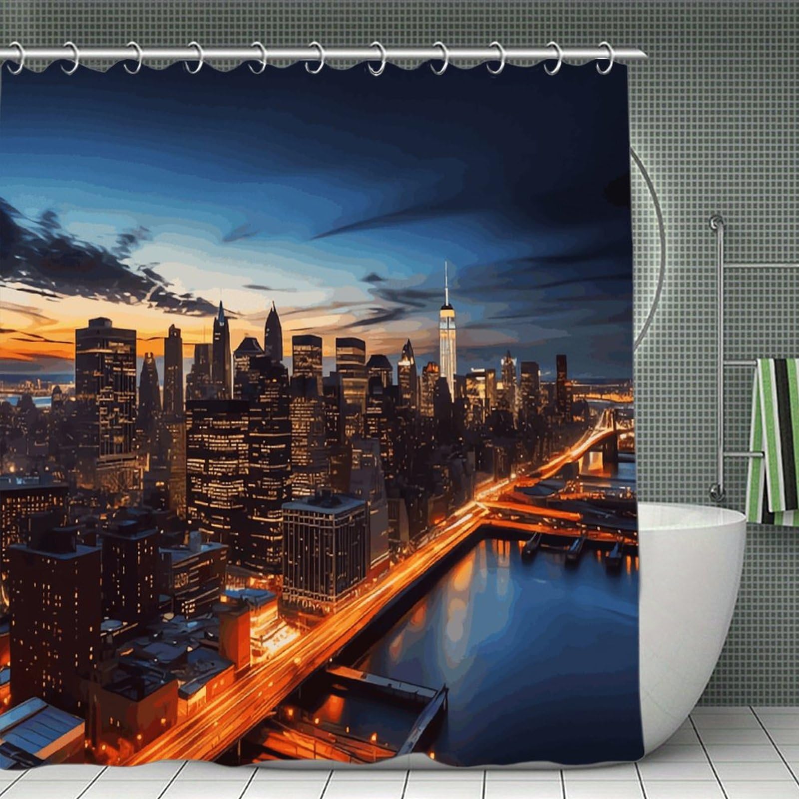 VstaDank New York City Scenery Shower Curtain Waterproof Bathroom Curtain with Hooks Luxury Weighted Bath Curtains for Bathtubs Showers Room Dividers Decorative Shower Curtains 71x71 in