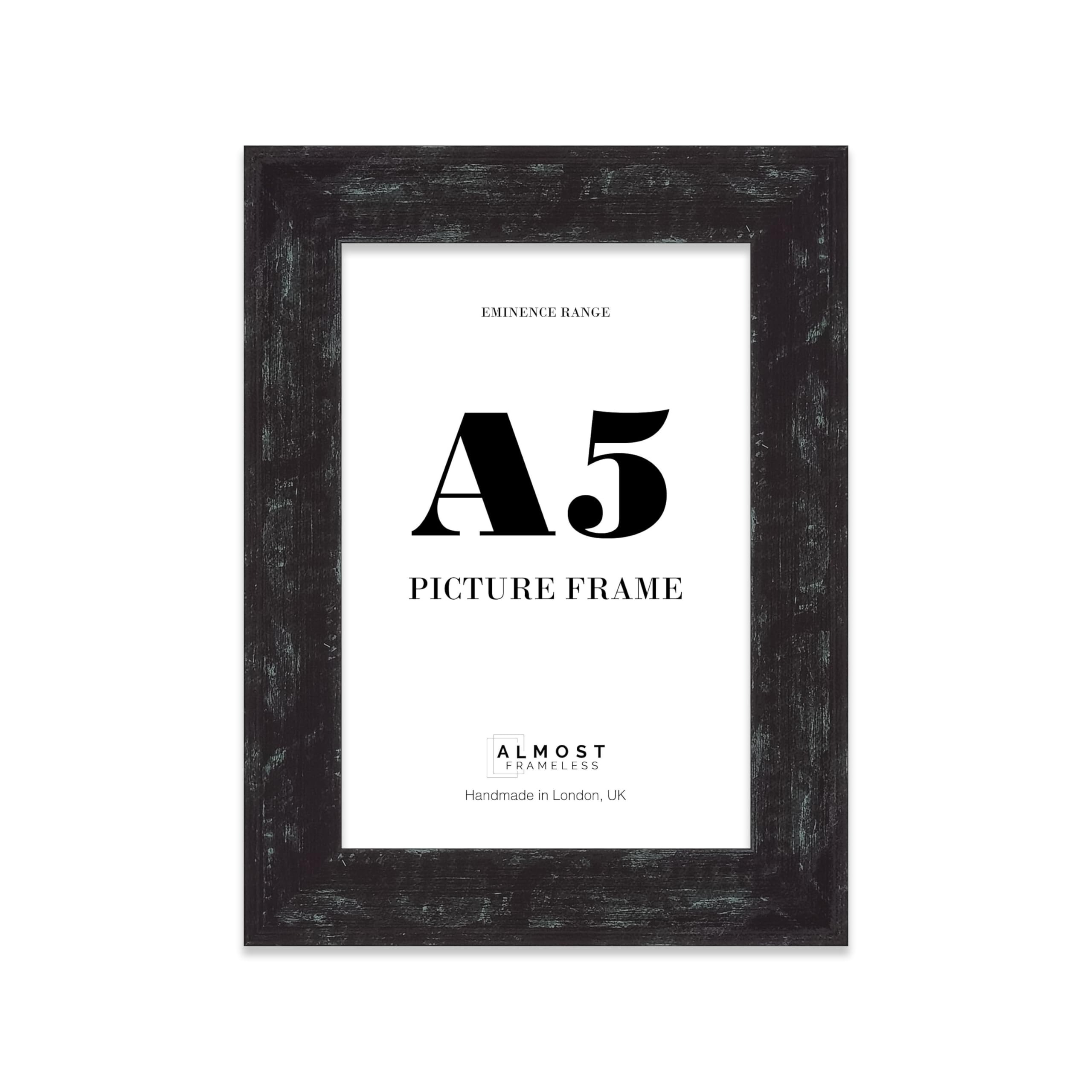 A5 Distressed Black Picture Frame - Rustic Wood Industrial Effect Photo Frame for Wall Display, Ideal for Posters, Prints & Home Décor, Wall Hooks and Kickstand, 32mm Edge - 1 Pack