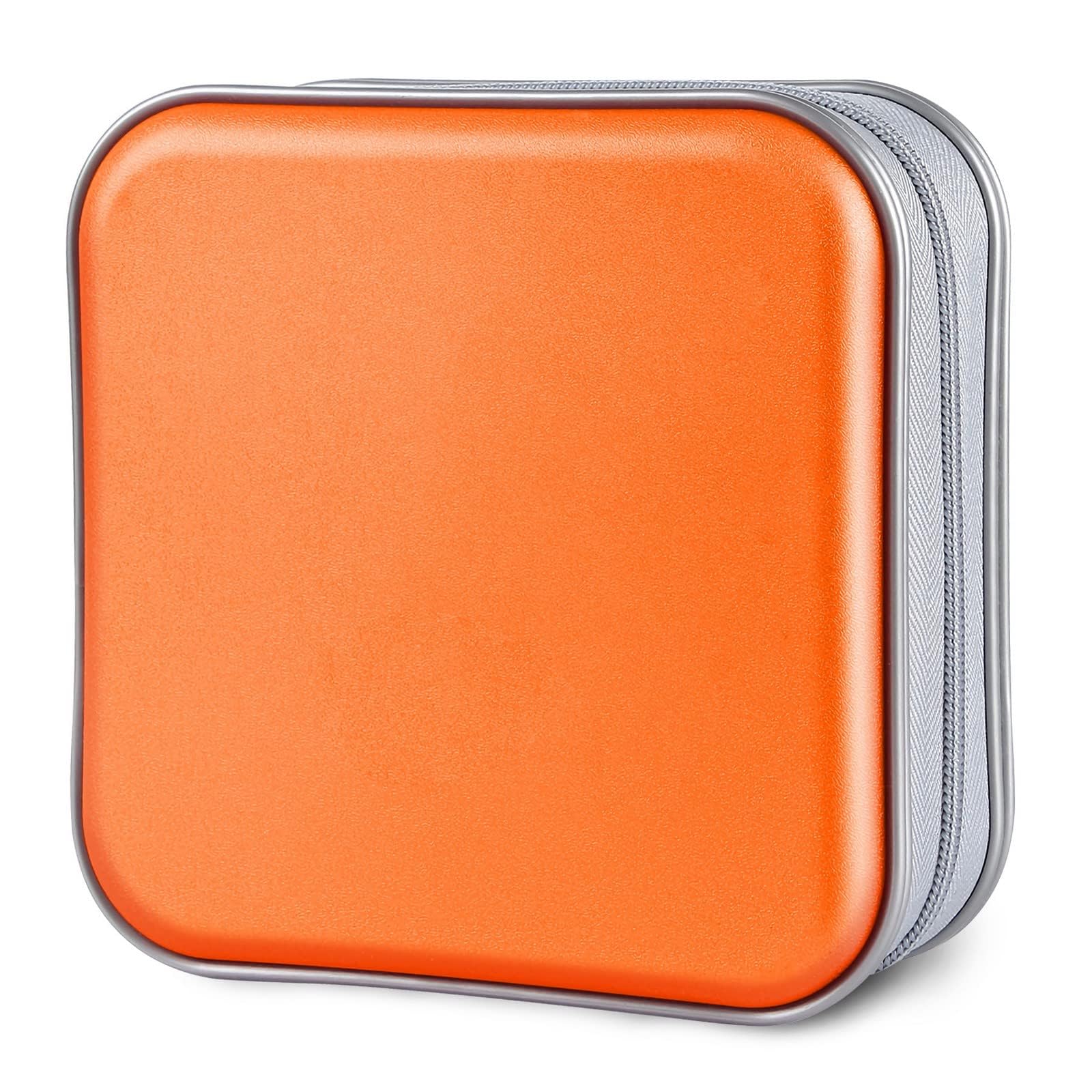 Azonee CD Case, 48 Capacity Plastic CD Case Hard Shell DVD Storage Box Large Capacity CD & DVD Storage Binder for Car, Home, Office, Travel (Orange)