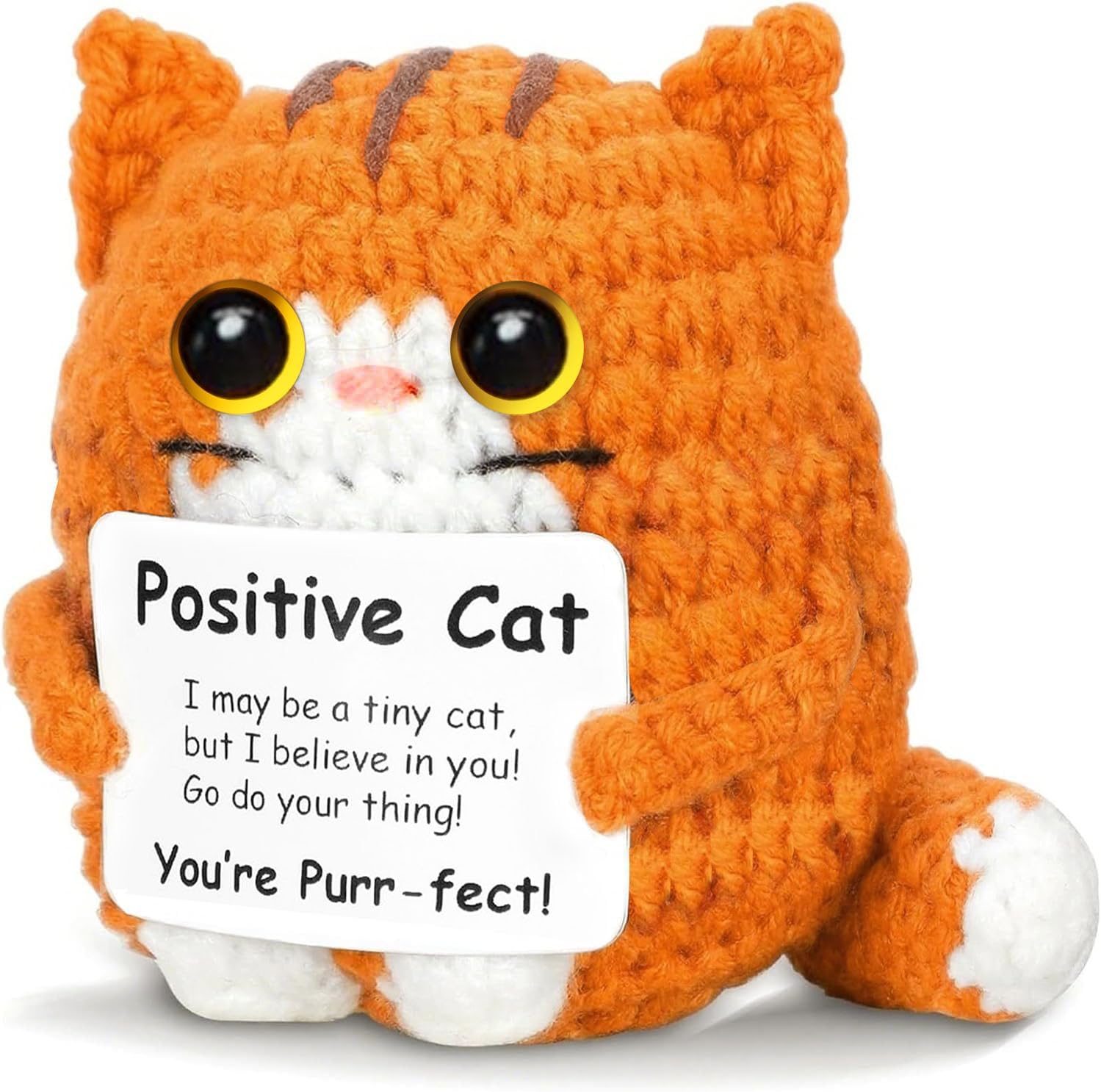 Positive Crochet Cat Animal Emotional Support Crochet Cat Handmade Crochet Animals Lover Gifts for Women Men,Handmade Funny Mini Birthday Cute Cat Decor Mom Grandma Daughter Son Friends(Orange)