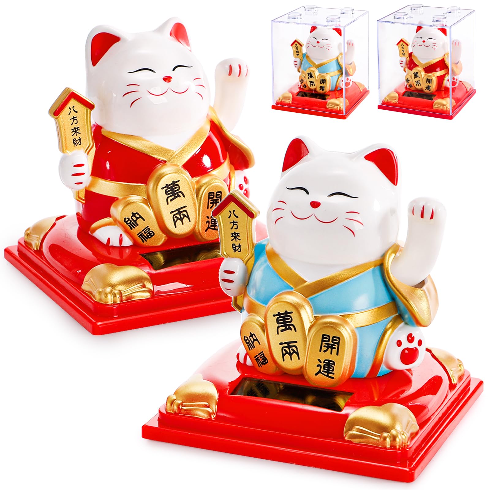 2-Pack Solar Powered Waving Lucky Cat Maneki Neko for Car