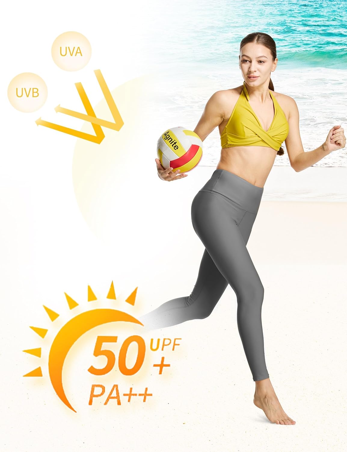 FitsT4 Sports Women's Swimming Leggings UPF 50+ High Waisted with Pockets Swim Pants - Image 3