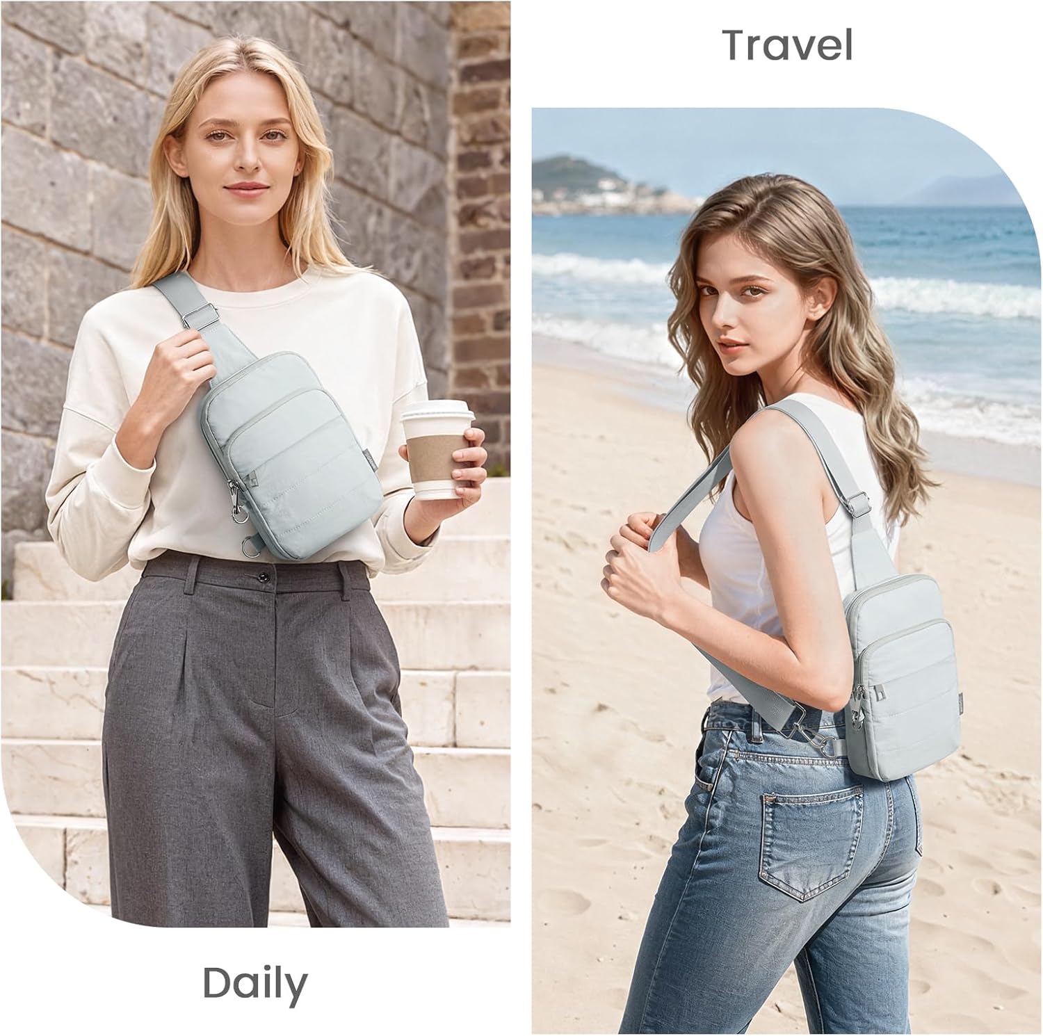 G4Free Small Sling Bag for Women Travel Anti Theft Crossbody Bags with RFID Blocking Card Slots, Light Blue Gray