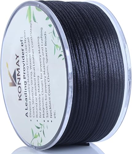 Vista 87 de KONMAY Cuerda de nailon negro de 0.024 in con estuche para pulseras, cordón de satén de nailon trenzado de 190 yardas para fabricación de joyas