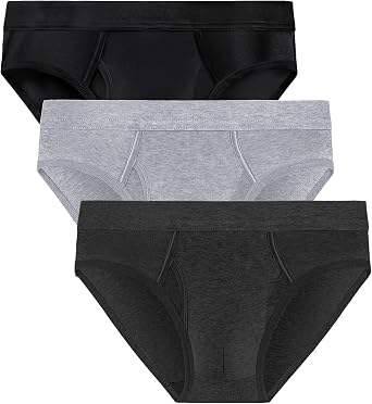 Mens Classic Solid Color Briefs 3 Pack with Open Fly Pouch Breathable Wicking Ribbed Cotton Underwear