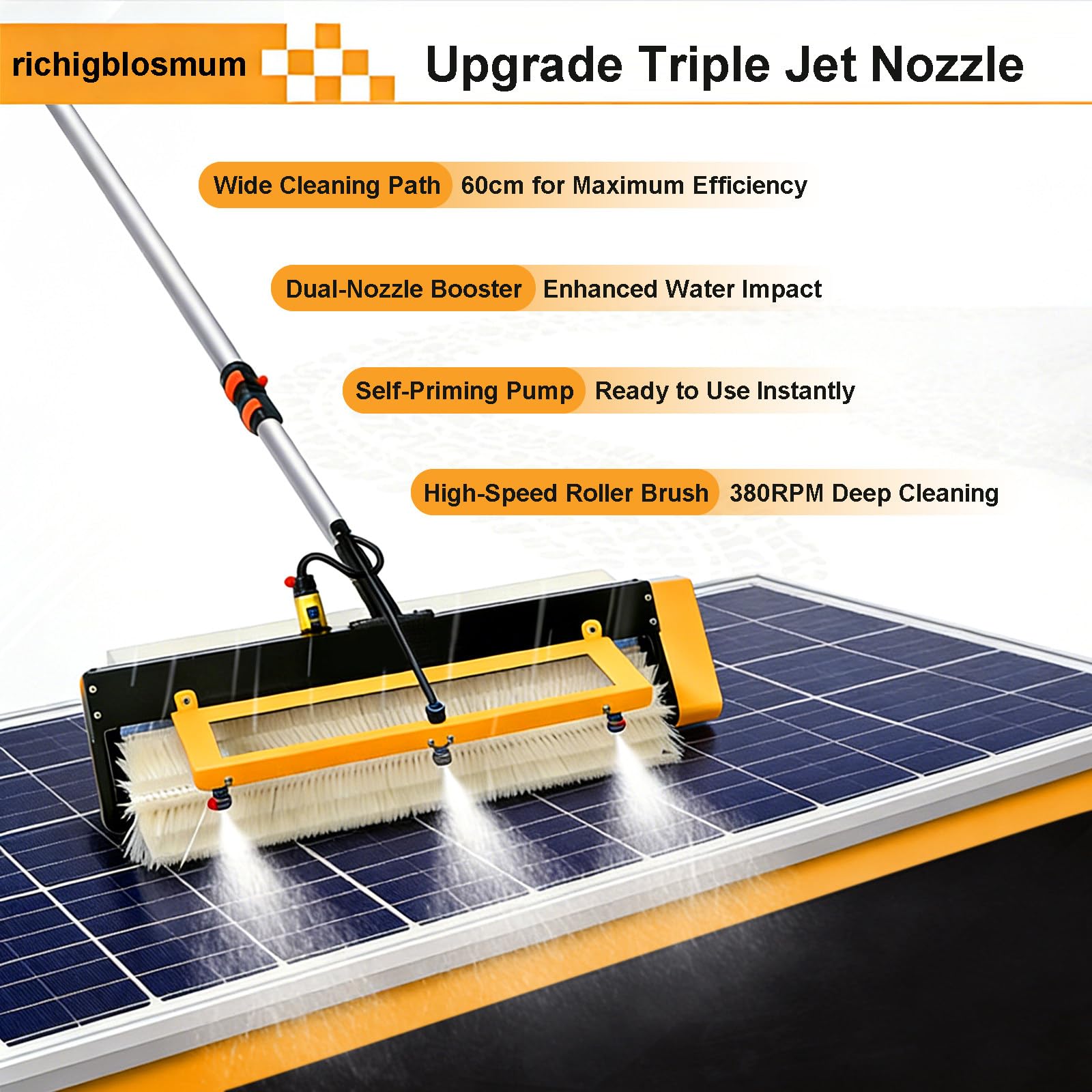 Herramientas De Limpieza Fotovoltaica – Nessuna Scala Necessaria, Asta Telescopica ad Alimentazione Idrica, Spazzola Rotante 380rpm per Tetti Alti, Finestre e Pannelli Solari per Camper Cordless-5.6M