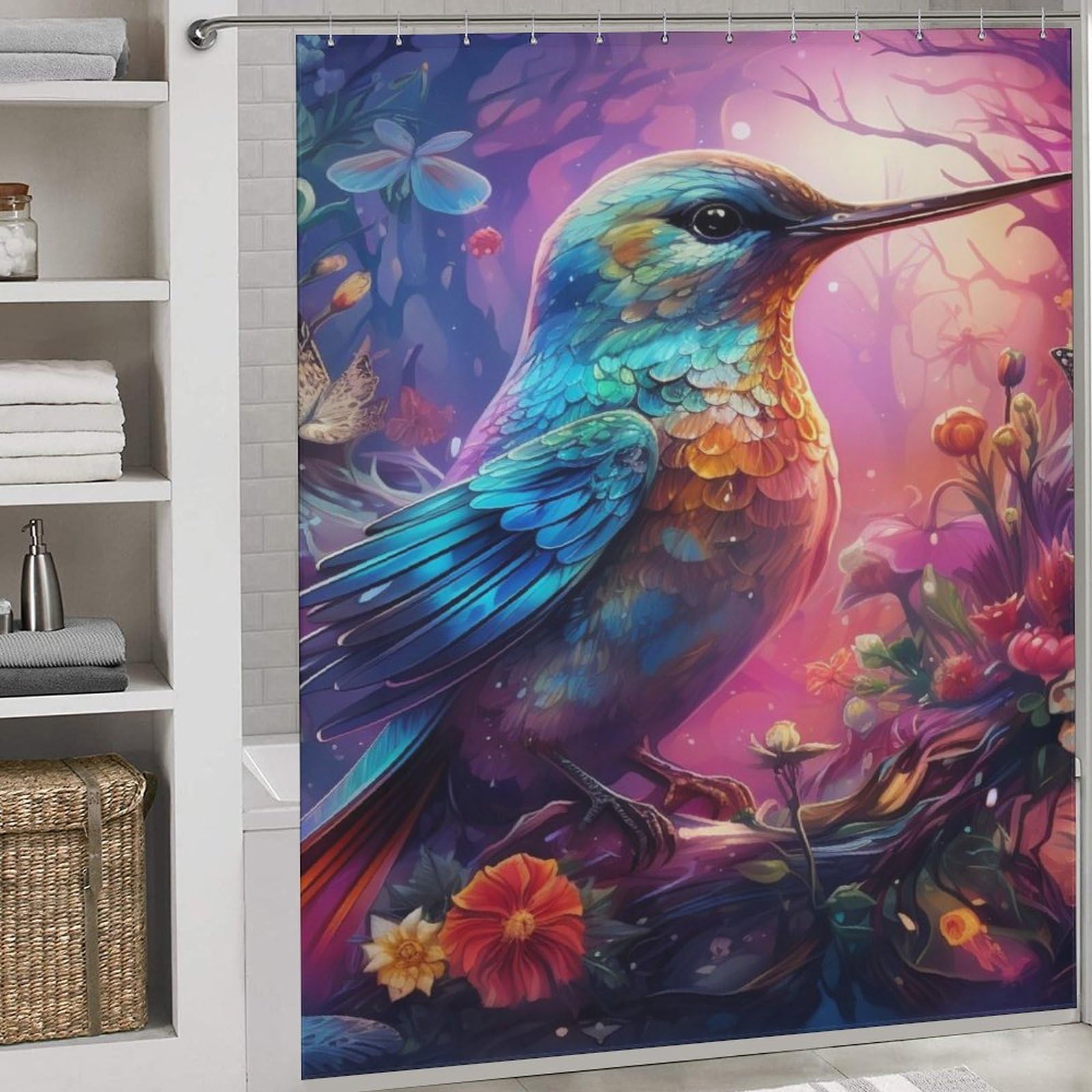 Rideau de douche rideaux salle de bain tissu imperméable oiseau mignon 183x183cm