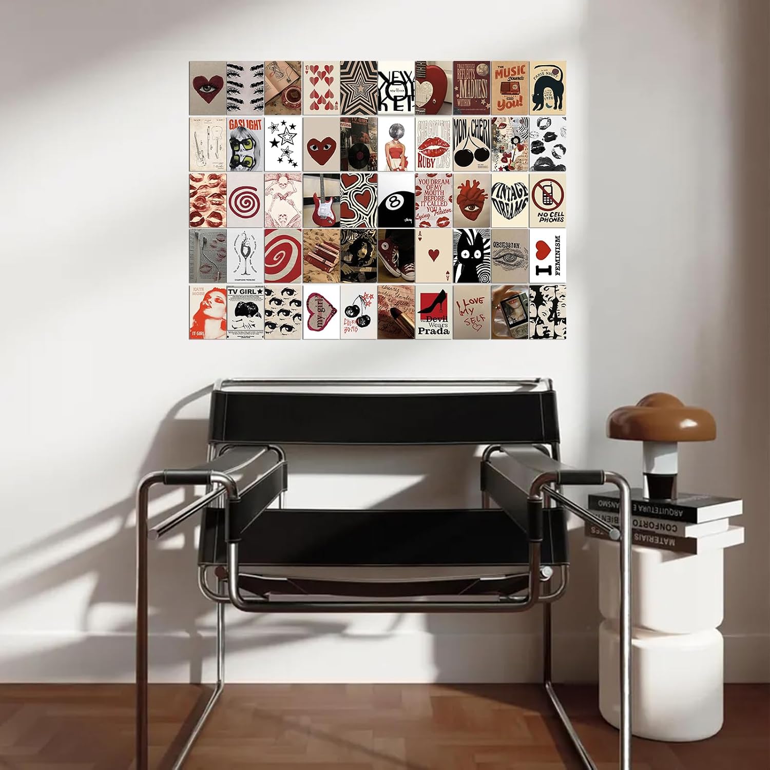 Uniro Downtown Girl Room Decor, 50pcs Y2k Posters with Stickers, Vintage Downtown Girl Wall Collage Kit, Retro Dark Red Coquette Wall Art for Teen Girls Bedroom Dorm Decor