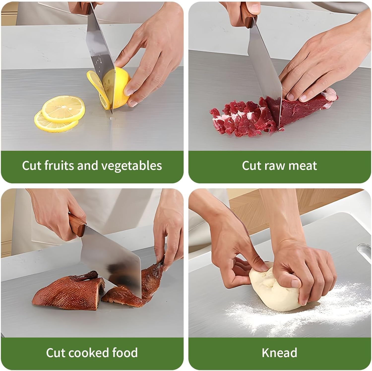 3Stück Titan Schneidebrett, Edelstahl Schneidbretter BPA-frei Rostferi Lebensmittel, Doppelseitig Titanium Cutting Board für Fleisch Brot Gemüse Obst, Spülmaschinenfest (29x20cm, 34x23cm, 39x28cm)
