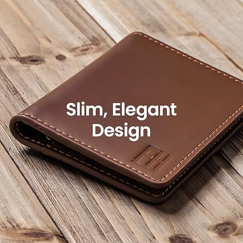 Miniatura 3 de FH Signature - Cartera plegable minimalista con bloqueo RFID y bolsillo frontal delgado bolsillo frontal para hombre Coñac Costura Roja Minimalista