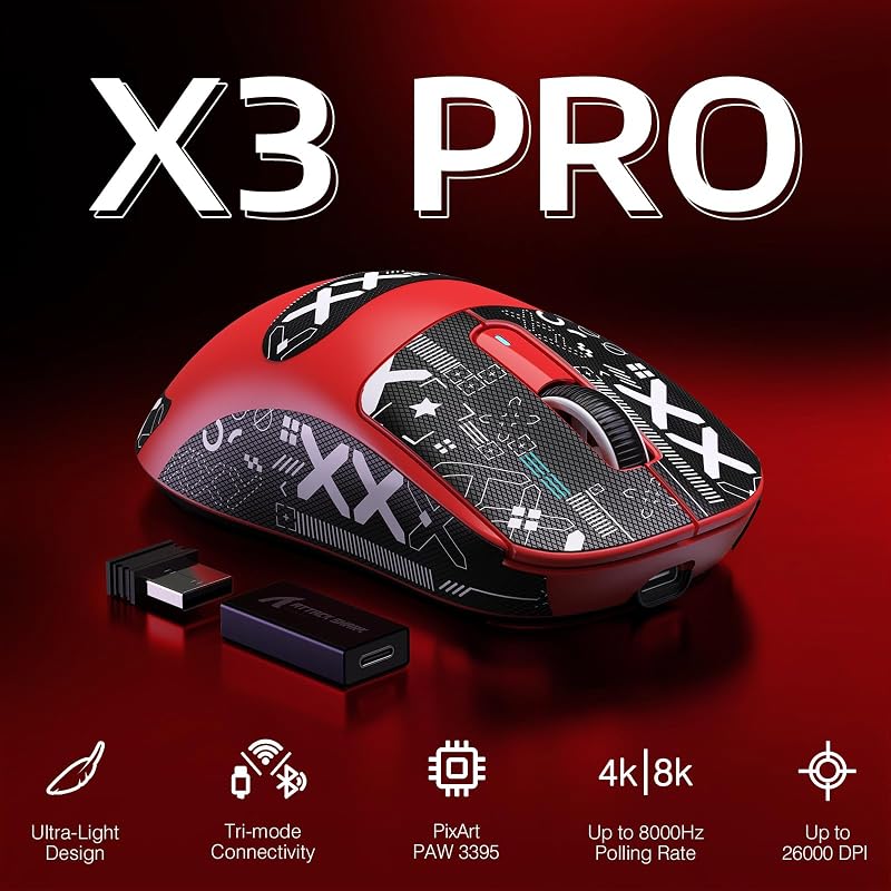 VGN GAMEPOWER Attack Shark X3PRO Vezeték Nélküli Gamer Egér, 59g Ultrakönnyű, 26000DPI, PixArt PAW3395, 200 Órás Akkumulátor, PC/Xbox/PS, Pi