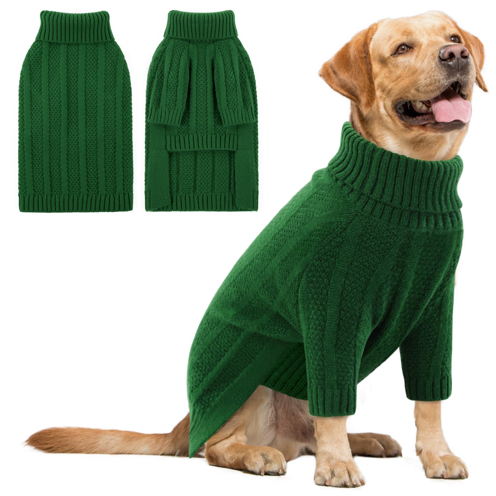 Queenmore Dog Jumper XL, Turtleneck Long Sleeve Pullover for Labrador Golden Retriever, Border Collie (Green, XL)