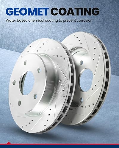 Miniatura 4 de Kit de freno delantero KAX, rotores de freno ranurados y con hendiduras, pastillas de freno cerámicas  Compatible con Honda Accord 1990 1991 1992