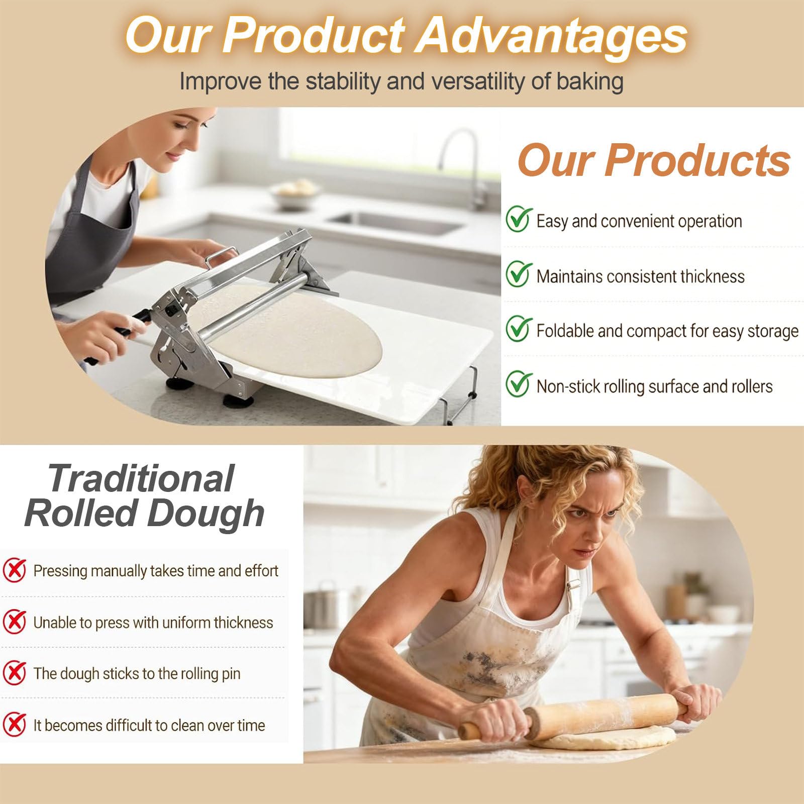 15.8" Sfogliatrice Pasticceria Manuale Pieghevole Acciaio Inossidabile,Spessore Regolabile 0-25 mm,Sfogliatrice Professionale Pasticceria,per Panetteria,Pizza,Croissant 300
