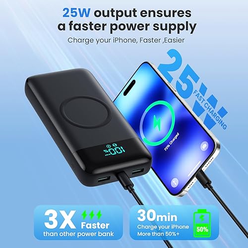 Miniatura 6 de Cargador portátil inalámbrico de 40800 mAh para iPhone con 3 cables integrados, 7 en 1 de 15 W, cargador de batería USB C, pantalla LCD de 25 W, PD