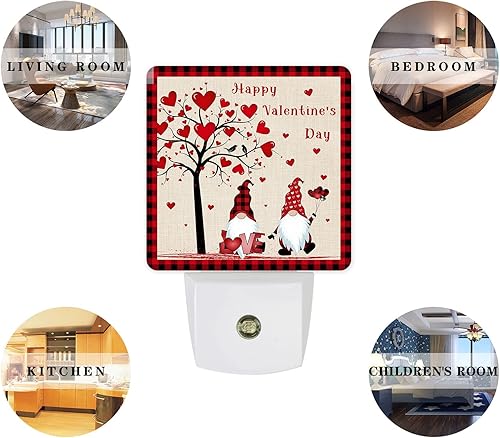 Miniatura 5 de Luz nocturna de San Valentín enchufable lámpara de noche LED sensor automático luces de noche para niños enchufe en la pared lindo gnomo con árbol