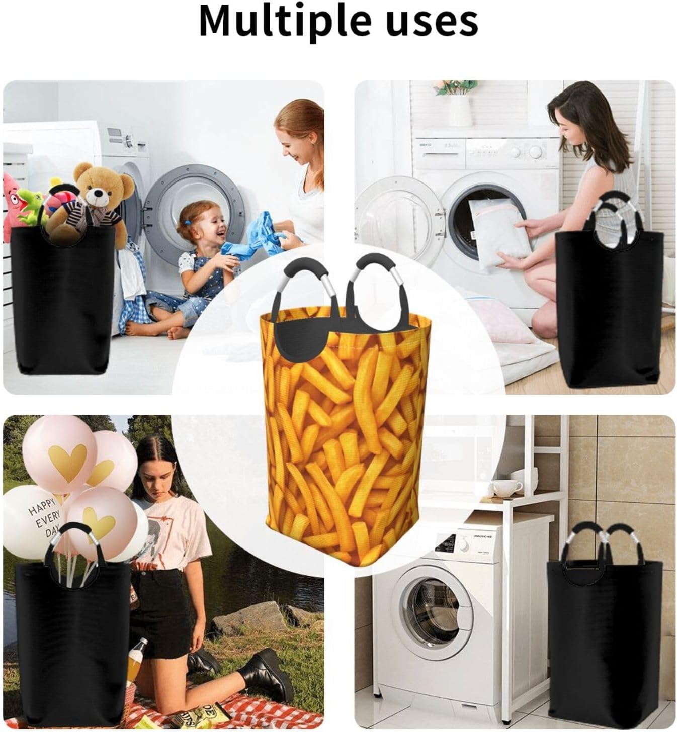 50l Laundry Basket French Fries Pattern Waterproof Laundry Hamper Foldable Clothes Laundry Bag With Handles