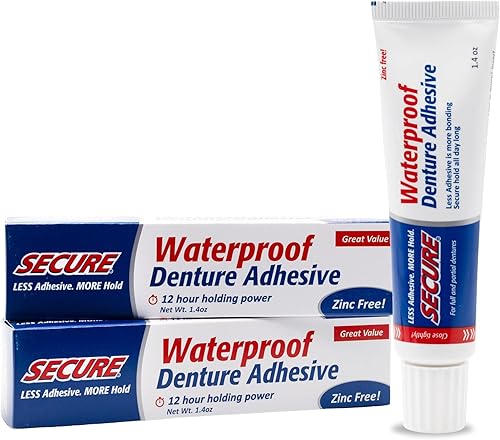 Miniatura 10 de Secure Adhesivo para dentaduras postizas sensibles con aloe vera y mirra, retención máxima de 12 horas, sello impermeable patentado, para todo tipo