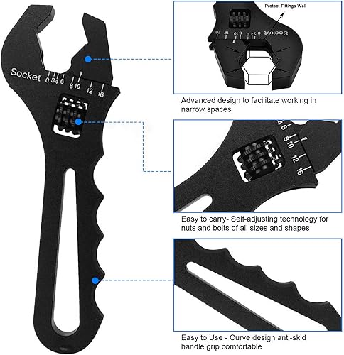Miniatura 4 de Llave de montaje 3AN-16AN Llave ajustable de aluminio ligero Herramientas para un extremo adaptador de montaje de manguera, negro