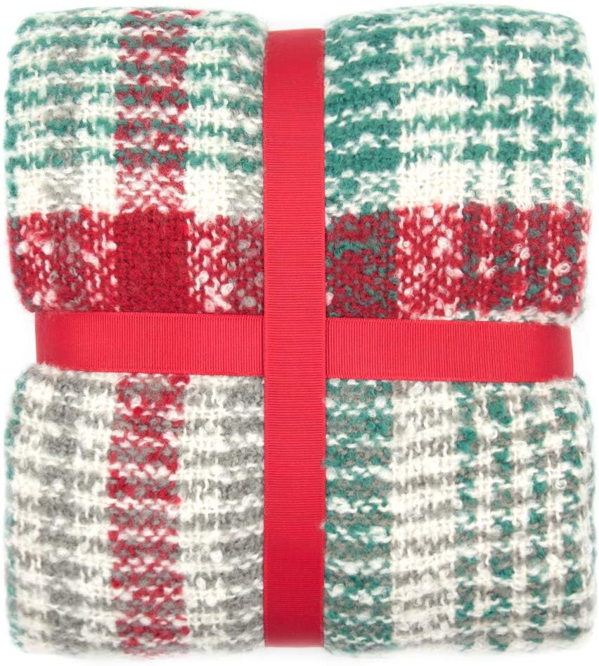 G Lake Green Red Plaid Blanket Throw Acrylic Soft Reversible Dyed Fringed Bed Blanket for Christmas Indoor Decorations 50" W x 67" L -Christmas Color - Image 7