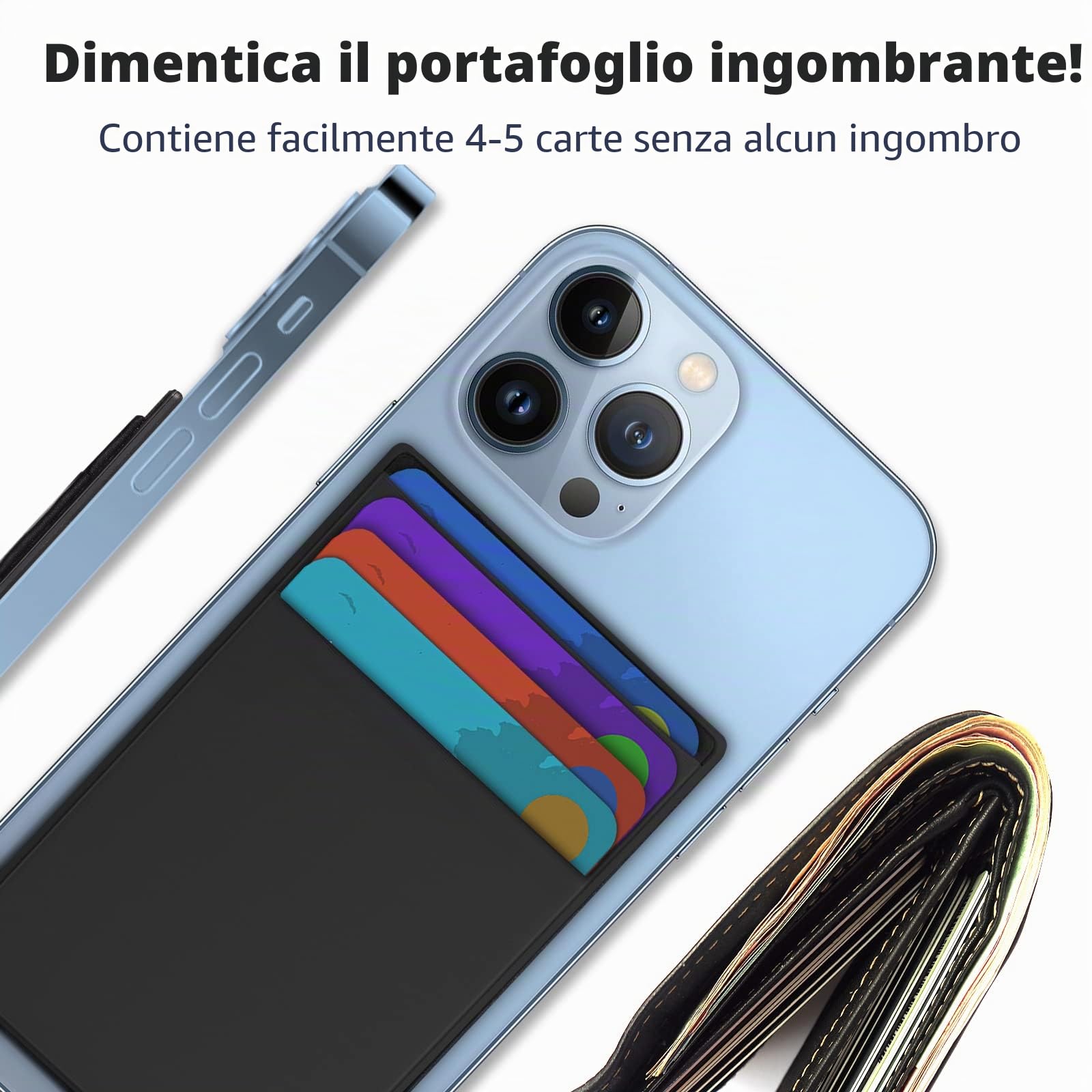 imluckies Portafoglio Magnetico Compatibile con MagSafe Wallet per iPhone 17 16 15 14 Pro Max Plus 12 13 Serie, [Fino a 5-7 Carte] Doppio Elastico in Tessuto Tasche Porta Carte, Nero