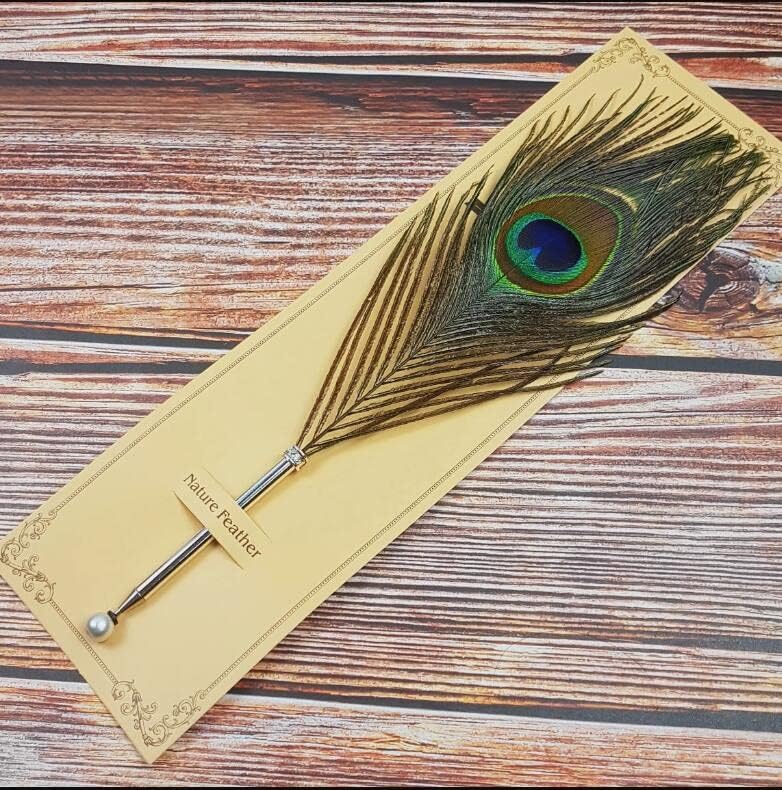 Miniatura 9 de Bolígrafo de plumas de pavo real, tinta negra, pluma vintage, pluma chapada refinada, bolígrafo para escritura escolar, regalo de boda, bolígrafo de