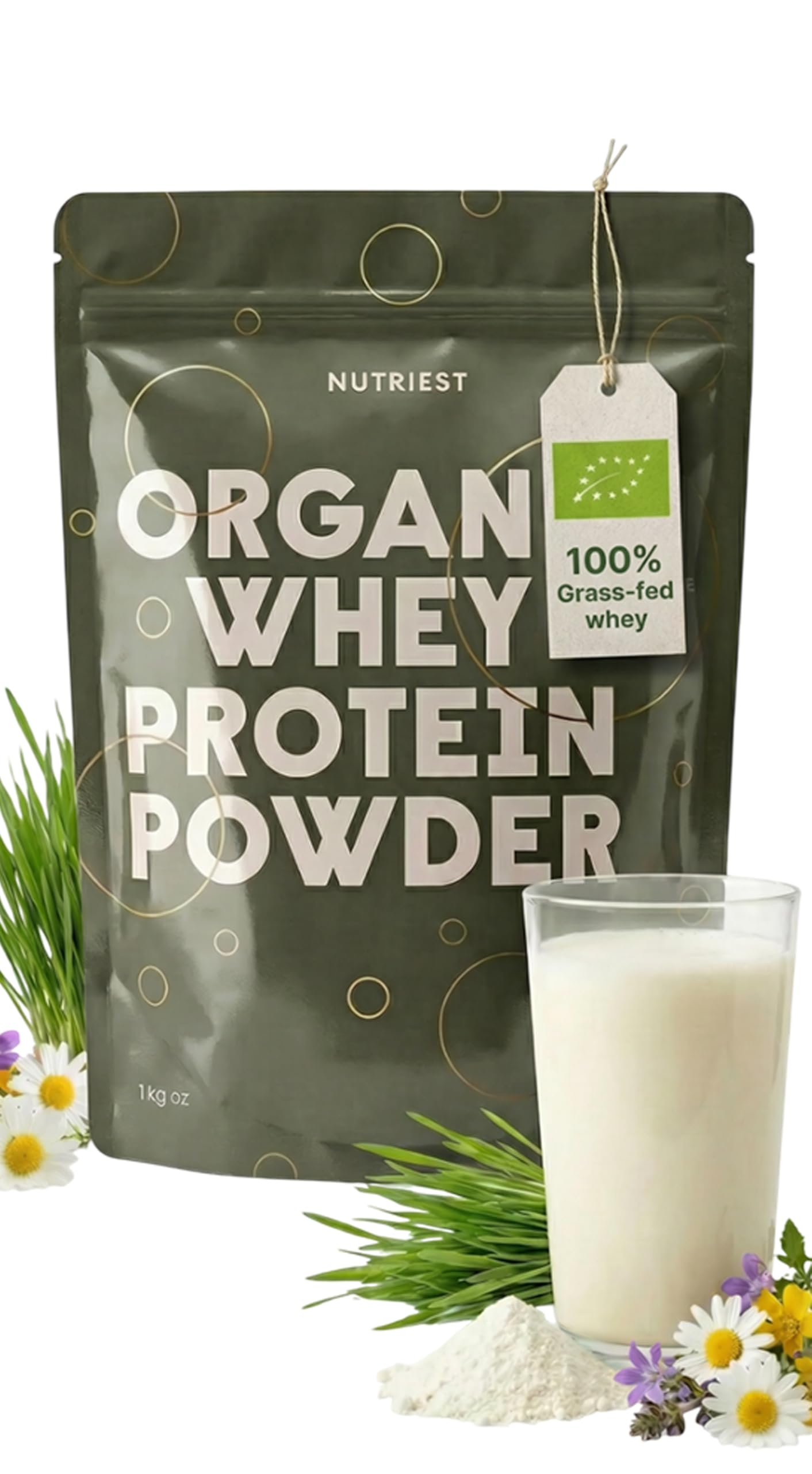 Nutriest Whey Protein Pulver (1kg) – Bio Whey Protein aus Europa | 100% Weidehaltung | Eiweißpulver mit hohem Proteingehalt | Für Shakes & Fitness