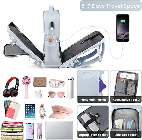 Miniatura 4 de Mochila de transporte, mochila grande para portátil de viaje aprobada por la TSA con puerto de carga USB, Verde oscuro, Mochilas de viaje