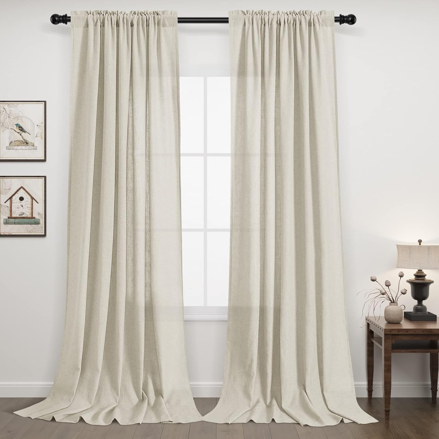 Beige Flax 102 Inch Linen Curtains for Living Dinning Room