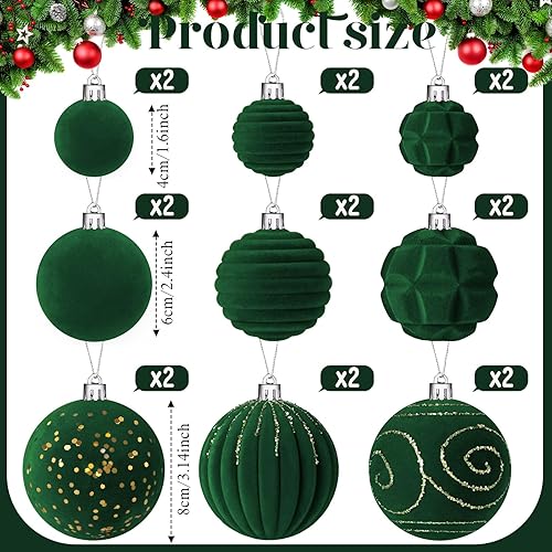 Miniatura 2 de Suzile 18 adornos de terciopelo para árbol de Navidad, bolas de Navidad, bolas de Navidad, adornos colgantes de vacaciones para árbol de Navidad