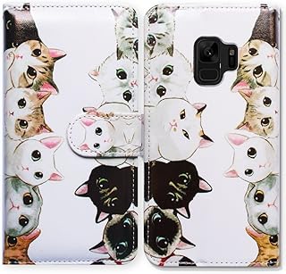 Bcov Galaxy S9 Wallet Case, White Black Cute Cats Flip Leather Case Cover with Credit Card Slot ID Card Holder Kickstand for Samsung Galaxy S9