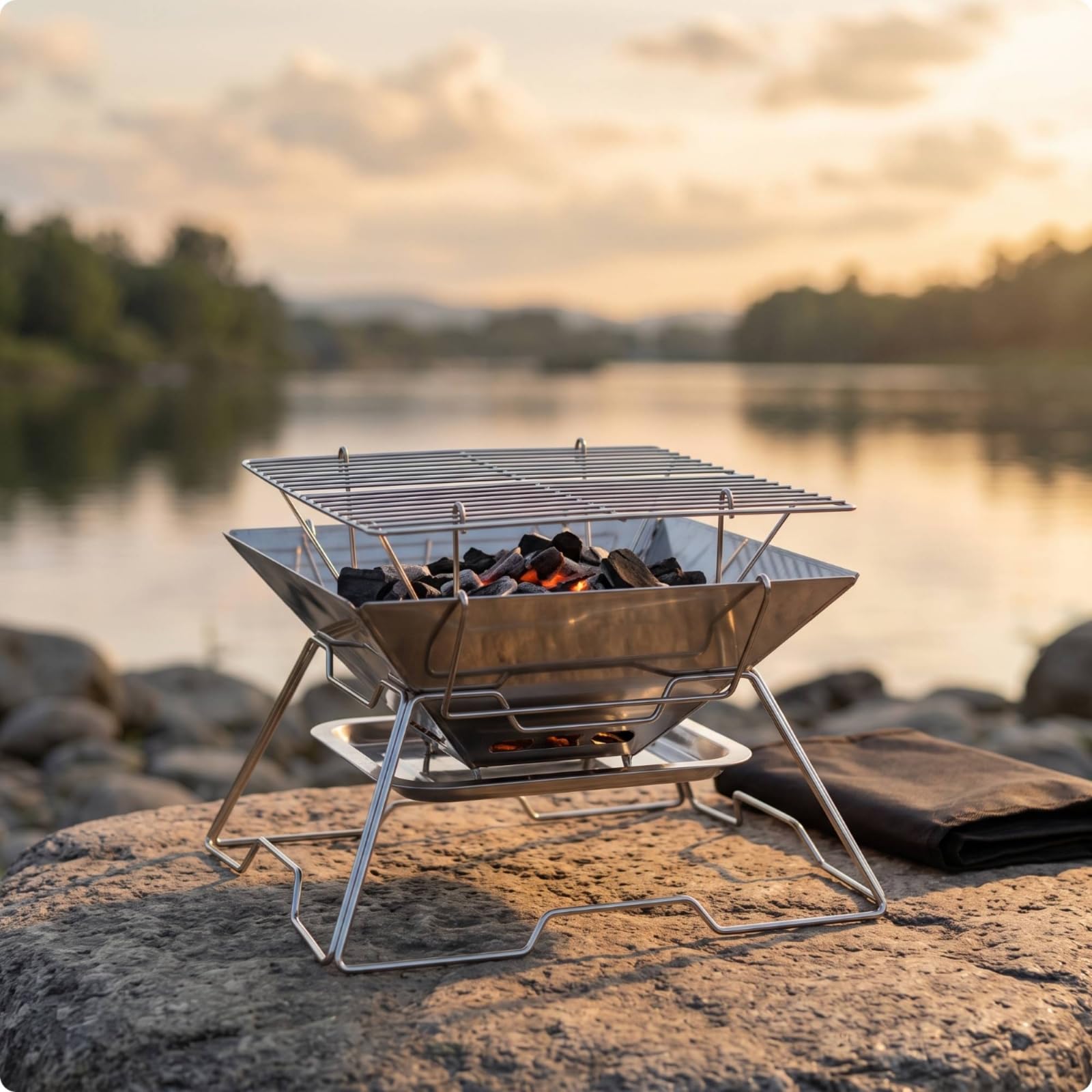 kowaku Barbecue Portatile con Borsa Compatto Griglia Pieghevole da Esterno Leggera per, Giardino, Quadrato Con Set Completo
