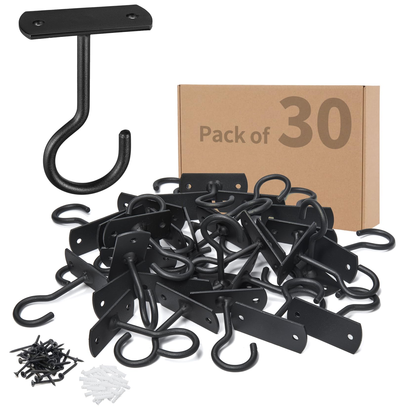30Pack 2.5In Ceiling Hooks Bulk for Hanging Plants Black