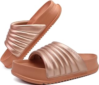 KuaiLu Womens Sandals with Arch Support Comfortable Orthopedic Slippers | Lightweight Cushion Recovery Slides，Summer Fashion Leather Casual Womans Plantar Fasciitis Sandals for Indoor&Outdoor US6-12