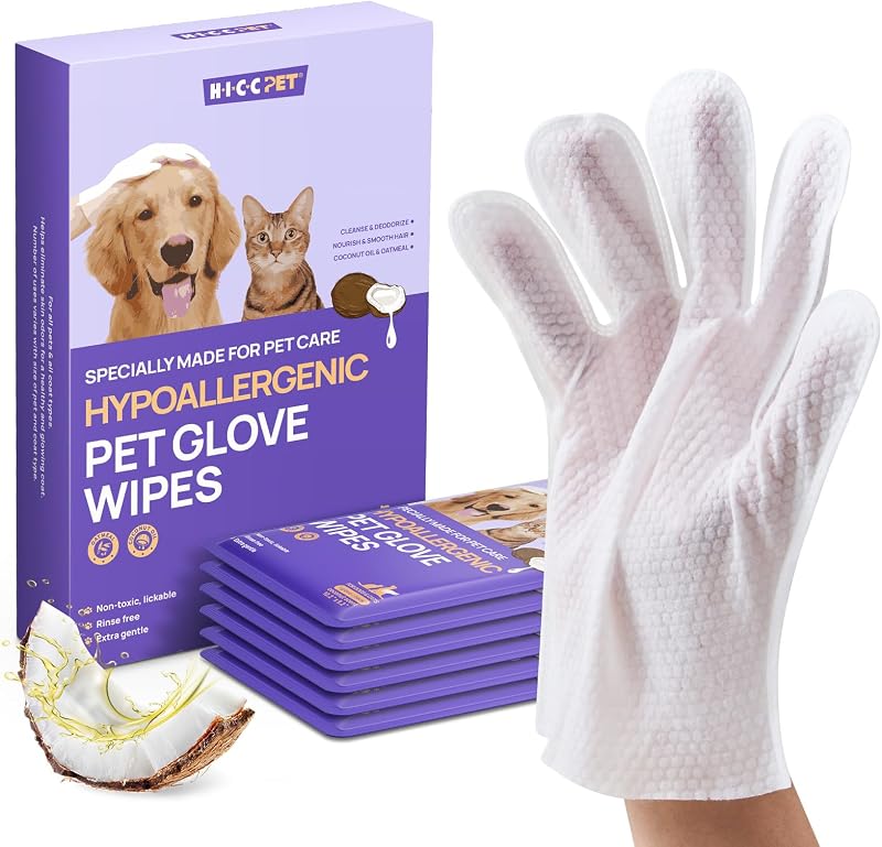 Dog Wipes for Dogs & Cats, Individual Glove Packs, 6 Count | Travel-Ready, Head-to-Tail Grooming, No-Rinse Freshening, Plant-Based Formula, Fits Bags & Backpacks, Coconut Scent