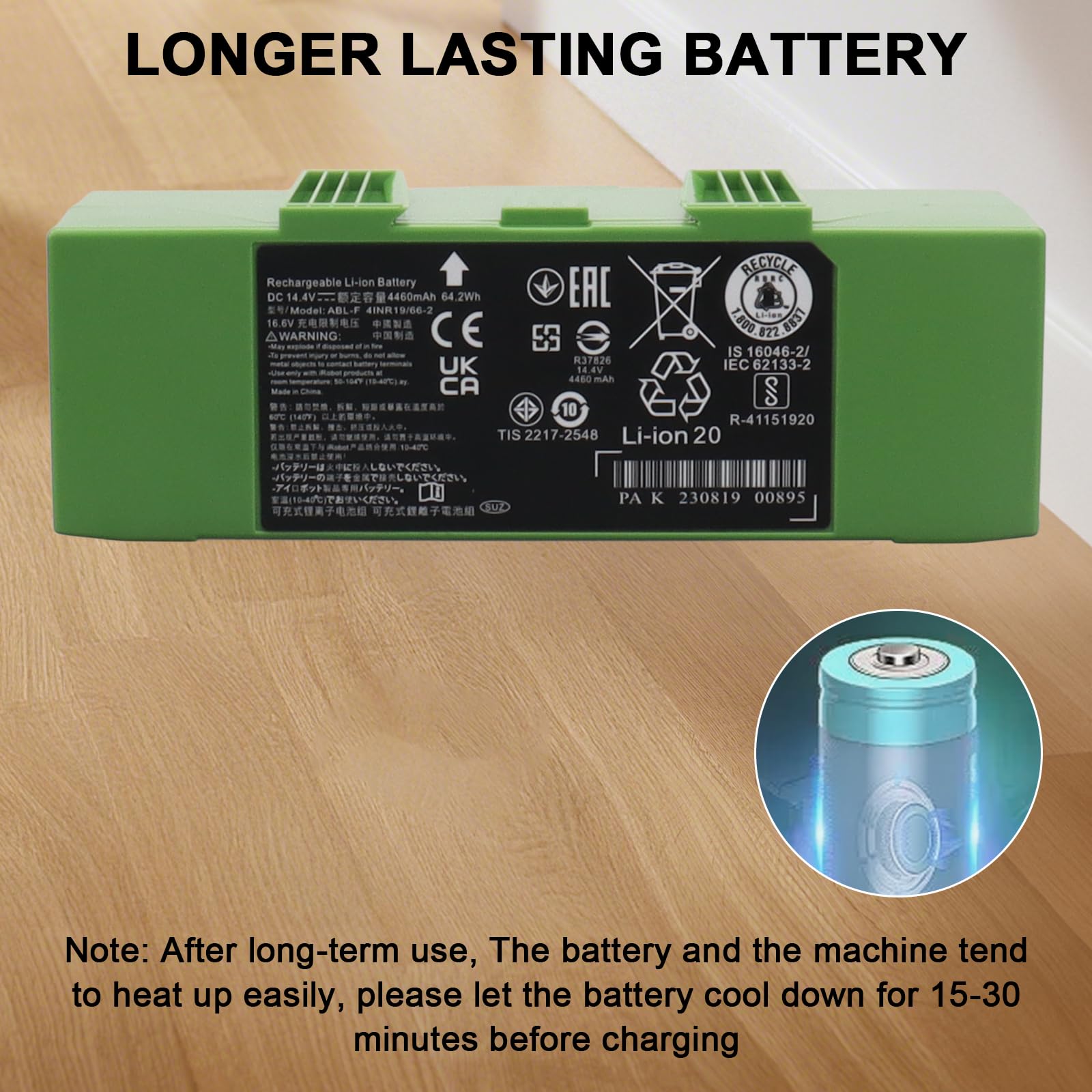 Bateria MXJFYY 14,4 V, 4 460 mAh do iRobot Roomba serii e i i7+, i7, 7150, 7550, i7550, i7550, do i8, i8+, i8550, 7156, 7550, 7558, i6, i4, 4150, i4+ 4550 i3 i3 + 3150 3158 e5 e5150 e6 e6198 J7 J7+