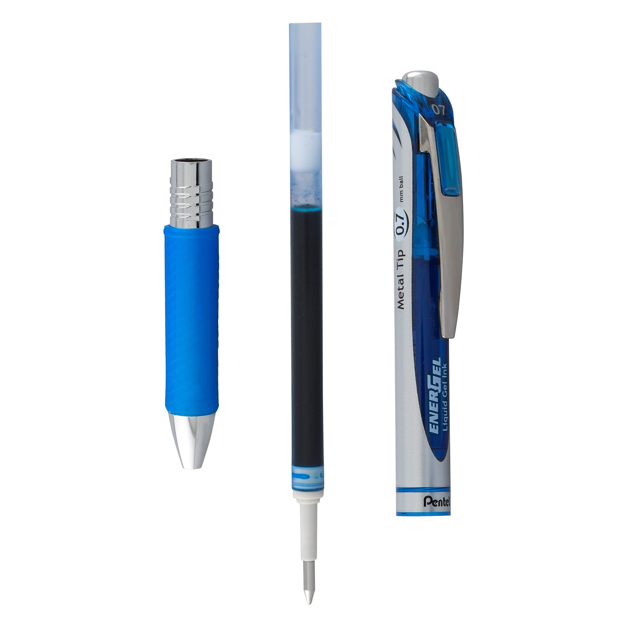 Pentel EnerGel RTX RT - Bolígrafo de gel líquido, punta de metal, 0,7 mm, tinta azul, paquete de 12 unidades (BL77PC12C1), paquete de 6