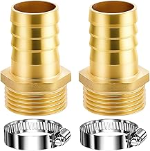 YOUNGSAY 2 x 1" Brass Hose Connector 1" AG x 25mm Brass Hose Connector with 2 Hose Clamps