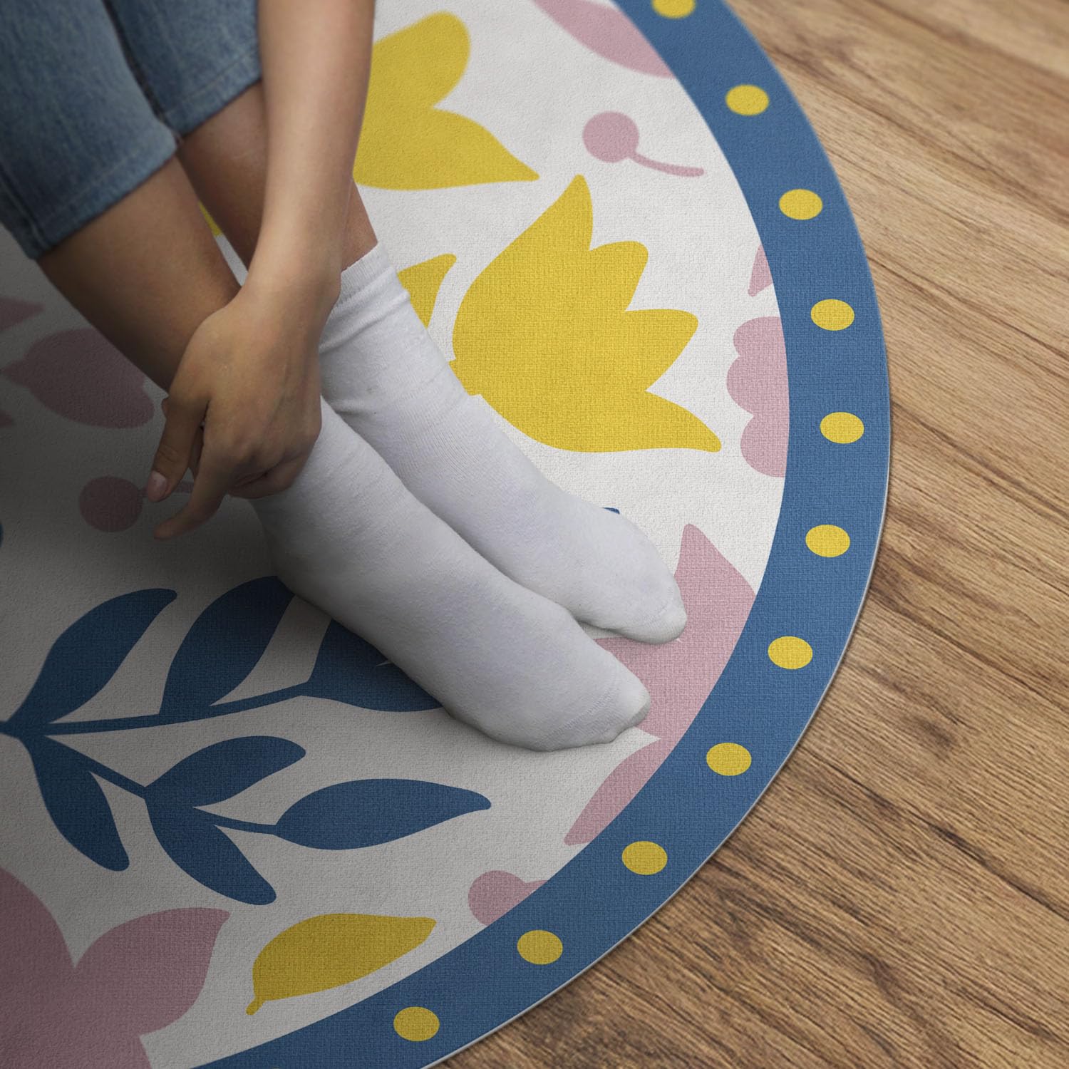 Vinyl Teppich ⌀70 cm Rund Ideal für Küche Ecke Wohnzimmer Schlafzimmer PVC Bodenschutzmatten Waschbar für Innenbereich Einfach zu Reinigen - Pastellfarbene Blüten der Pflanze