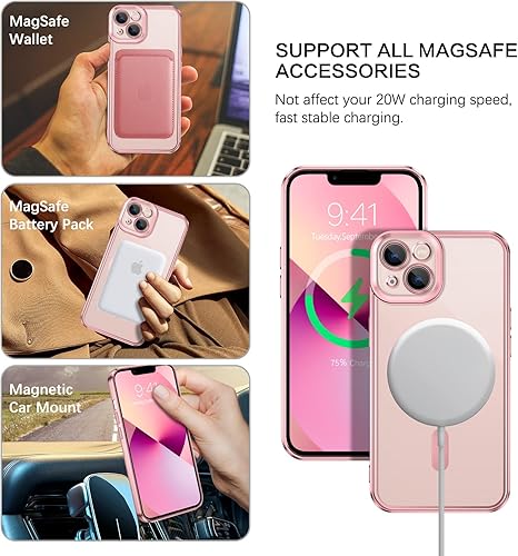 Miniatura 3 de GUAGUA Funda magnética transparente para iPhone 13 de 6.1 pulgadas, compatible con MagSafe Slim Fit Soft TPU a prueba de golpes, borde protector