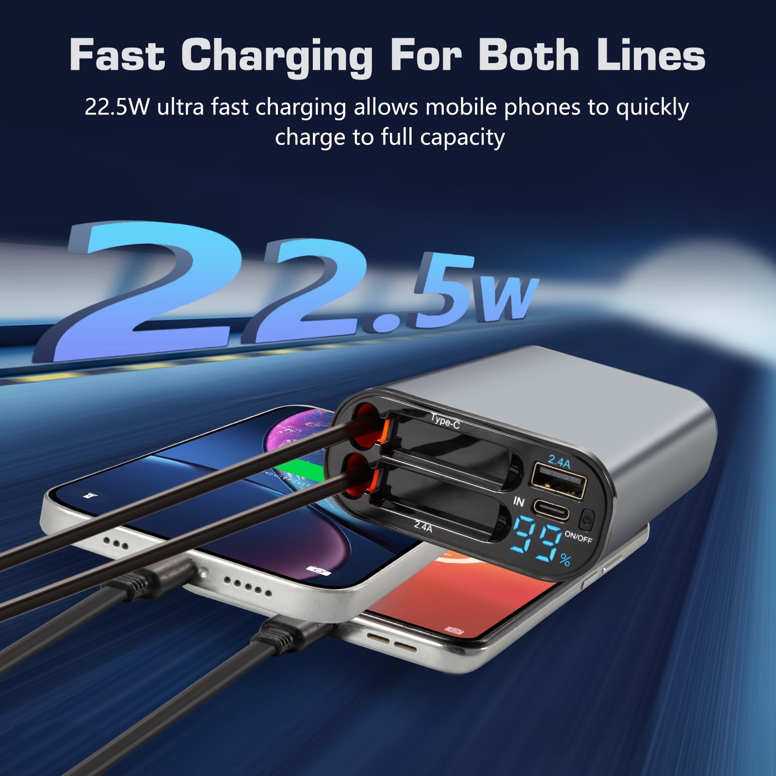 MQOUNY Retractable Power Bank,4 in 1 Fast Charging Portable Charger Built-in 2.9ft Retractable Cable,10000mAh Compact Battery Pack 22,5W Travel Essentials for iPhone 16/15/14/13, MacBook, Galaxy