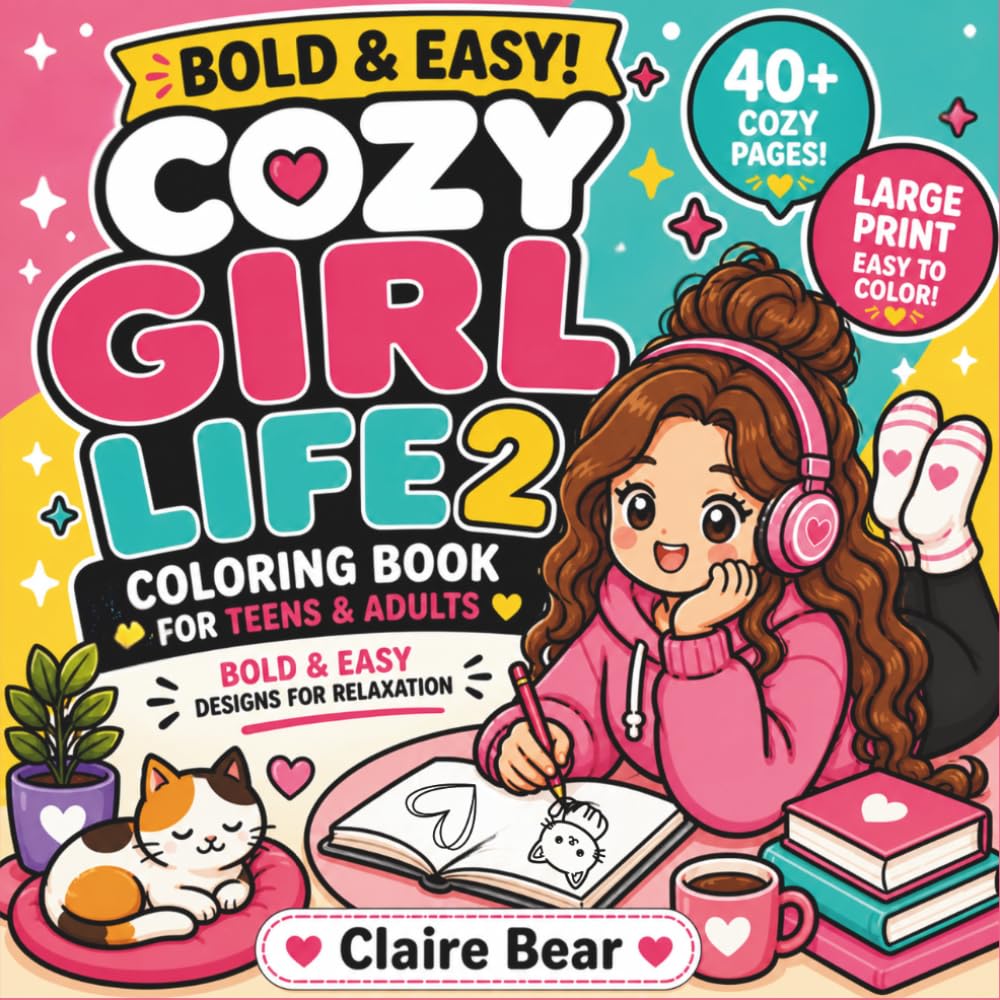 Cozy Girl Life 2 Coloring Book for Teens and Adults: Bold and Easy Cozy Coloring Pages for Relaxation, Stress Relief, and Mindful Fun