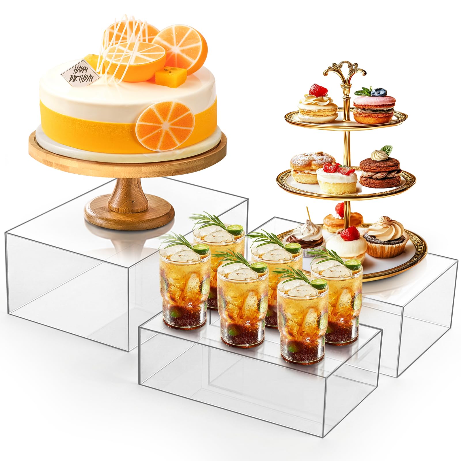 Photo 1 of ** USED ** BrightRow 3 Pack Extra Large Acrylic Risers - Display Stands with Hollow Bottoms, Cube Buffet Riser Boxes Nesting for Dessert Food Catering Buffet Display Party Supplies (15”, 14”, 13”, Clear, 3 Pack)