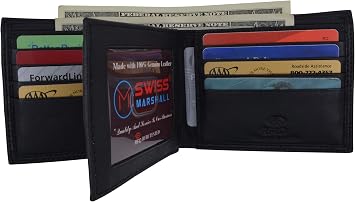 Mens RFID Blocking Premium Leather Bifold Multi-Card Compact Center Flip Wallet Black