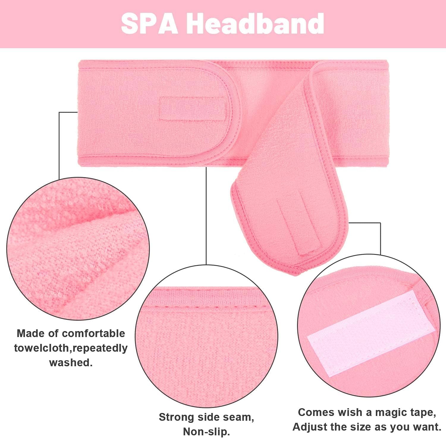Spa Facial Headband Make Up Wrap Hair Band Adjustable Towel Face Washing Terry Cloth Headbands for Washing Face Bath Skincare Sport Yoga Shower 4 Pieces - Image 5