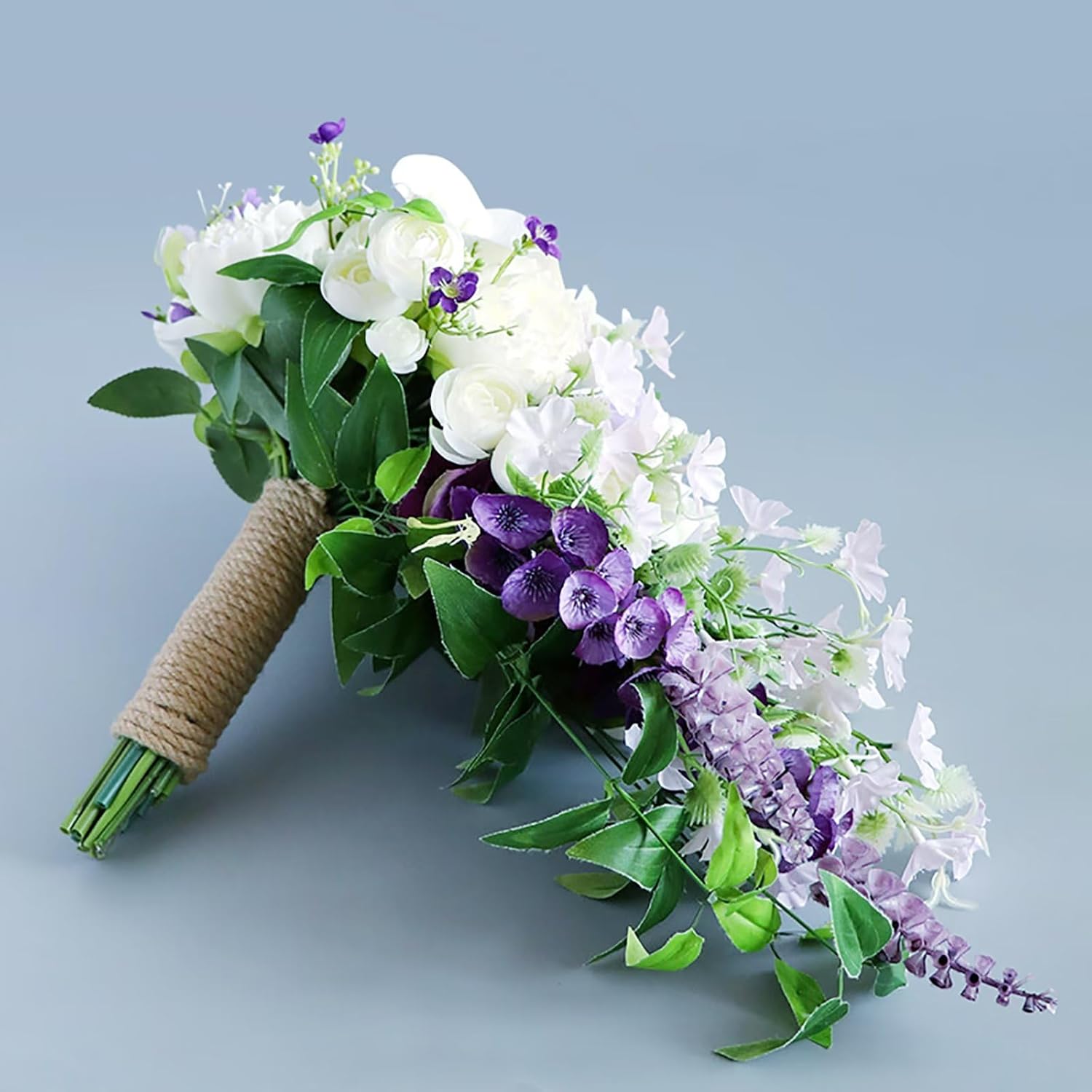 Emivery Cascading Wedding Bridal Bouquet, Artificial Light Purple Bouquet Silk Rose Arrangement for Wedding Ceremony Anniversary Party Bridal Shower