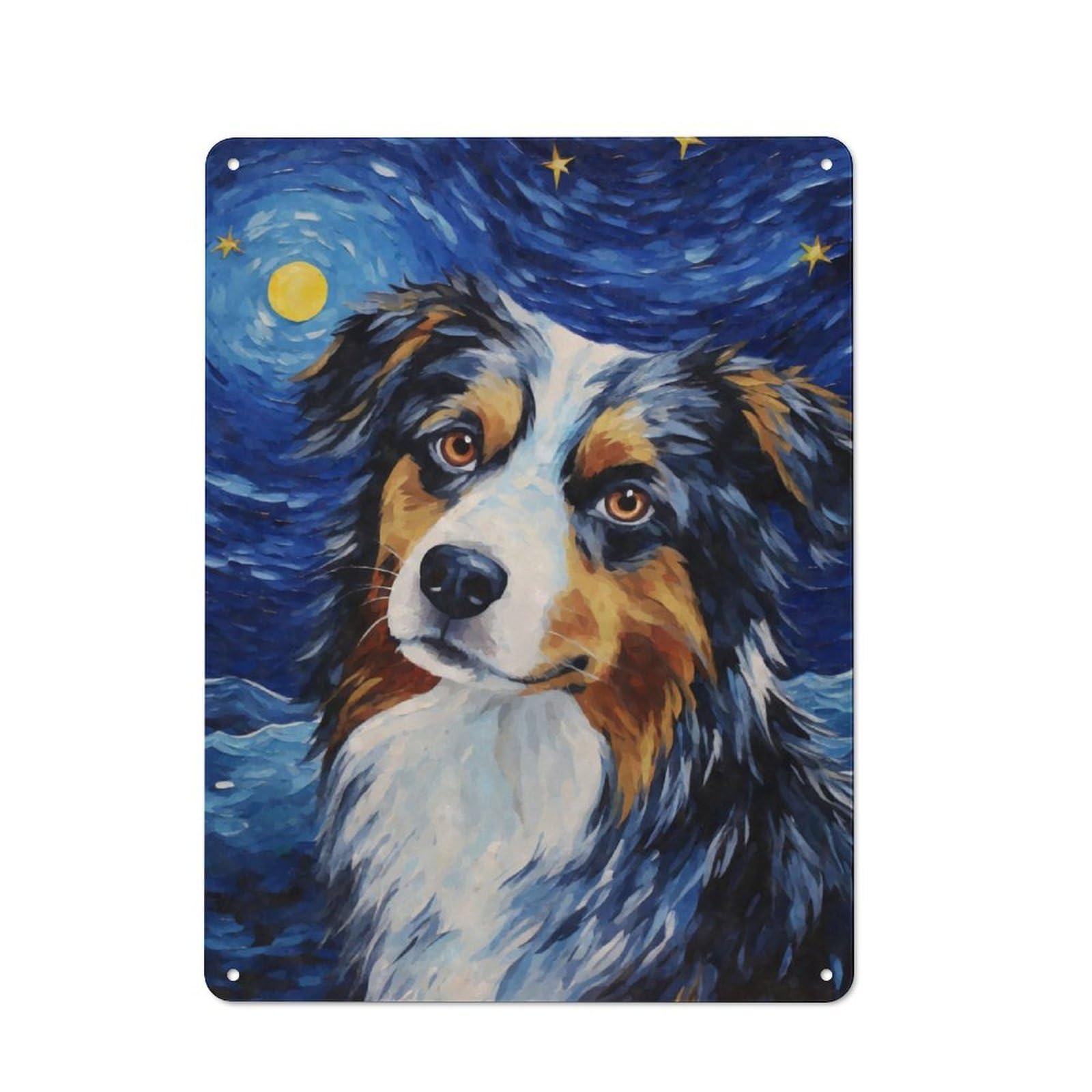 Junmoney Australian Shepherd Night Vintage Tin Sign 40X30cm With For Guest Room Or Hallway, Suited To Wall Displays In Guest Rooms And Hallways