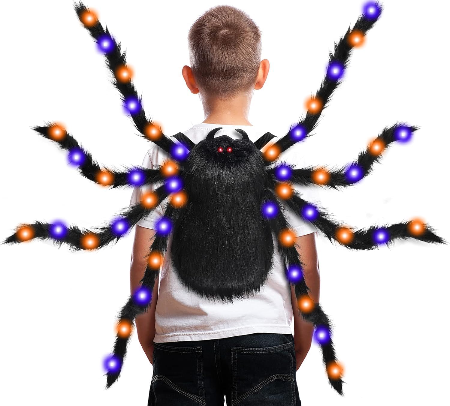 SnoreCatHalloween Spider Costume for Kids, Spider Backpack with LED Lights, Plush Spider Halloween Accessories Decor