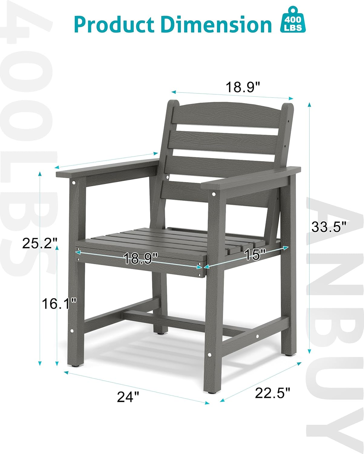 Anbuy Patio Dining Chair Set of 2, Outdoor Chairs with Curved Backrest and Ergonomic Armrests for Every Scene in Outdoor, Dining, Garden (Gray)