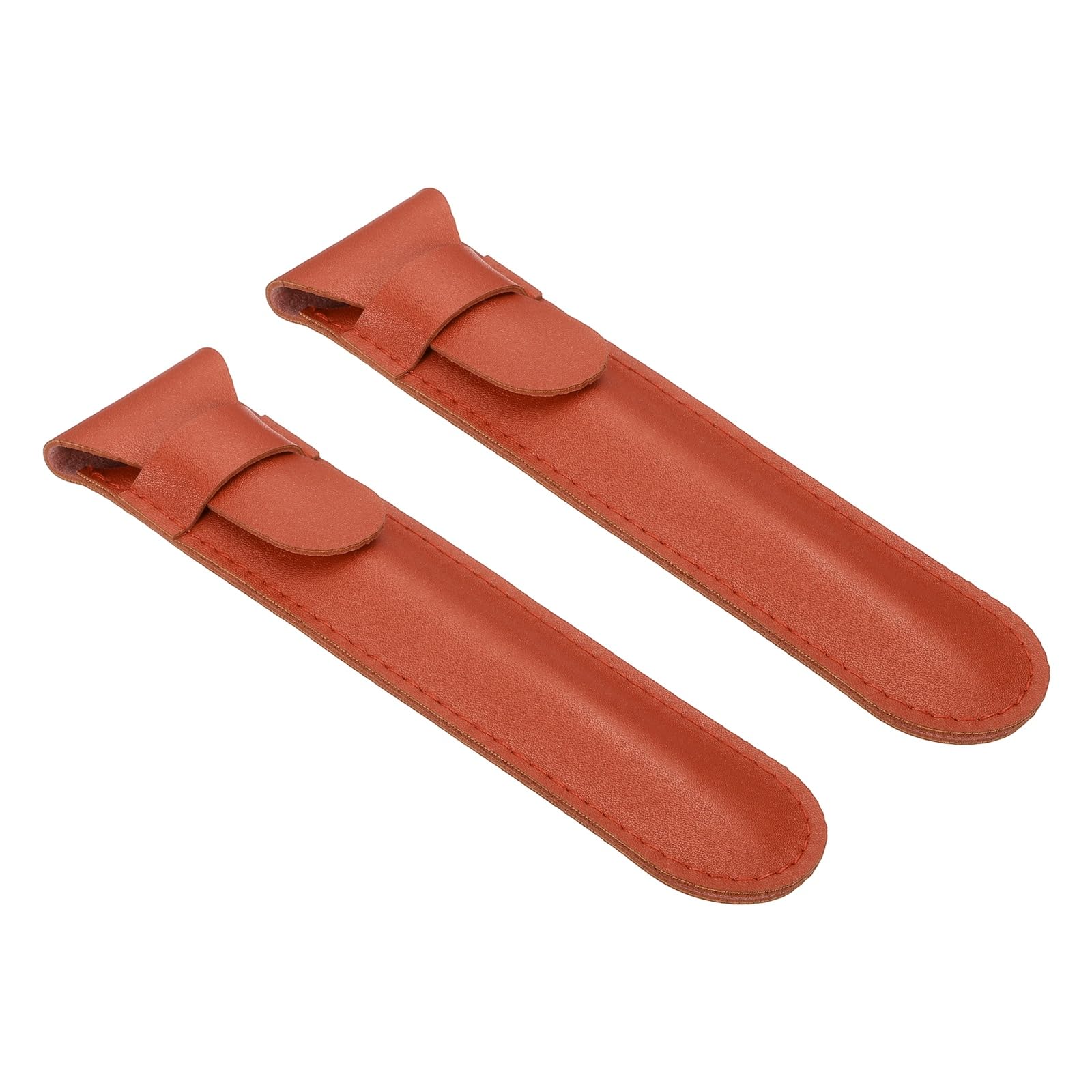 Uxcell 2 Pcs Leather Pen Pouch, Flip Single Pen Case Holder Protective Sleeve Cover for Fountain Ball Points Pencils Touch Office Desk Supplies, Orange